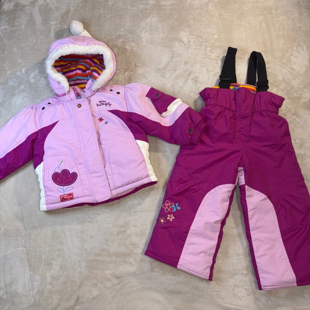 Gagou Tagou Girls Pink Purple Snowsuit Set Jacket Bibs 2T 201967200
